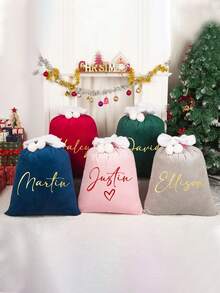 Personalized Christmas Party Gift Bags, Customized Large Santa Claus Gift Bags, Christmas Velvet Gift Bags, Santa Claus Gift Bags With Names, Holiday Gift Bags In Green, Red, Gray, Purple, Pink, Blue, Customized Large Santa Bags With Names, Velvet Christmas Gift Bags, Christmas Eve Bags, Holiday Gift Bags - Multicolor 5 - View 7