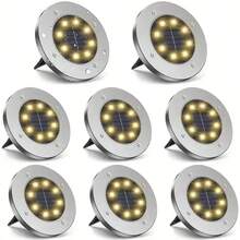 4 piezas Luces solares para senderos, iluminación paisajística exterior, luces solares de 8 LED para el suelo, luces solares de disco, iluminación para senderos, caminos, jardines y patios de la entrada