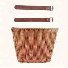 1pc Handcrafted Resin Rattan-Style Bike Basket - Durable Storage For & Essentials, Brown With Copper Accents, Comfortable Handlebar Design For Cycling - Multicolor - View 9