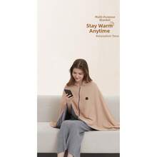 1件便携式带帽加热披肩，男女通用，USB供电，可搭配10000mAh移动电源使用，冬季户外、办公室、飞机等场合保暖。双层隔热，柔软亲肤，尺寸150*85cm，棕色。保暖、闺蜜节、宠物、嘉年华、派对装饰。 - 彩色 - 查看 9