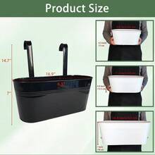 Hanging Planters For Outdoor Plants 17 Railing Planter Pots Metal Fence Flower Pot For Porch Balcony With Detachable Hook Black Pack Of 6 - 黑色 - 查看 4