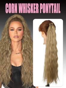 Synthetic 24 Inch Women's Rubber Band Style Corn Whisker Ponytail, Suitable For Women's Daily Wear
