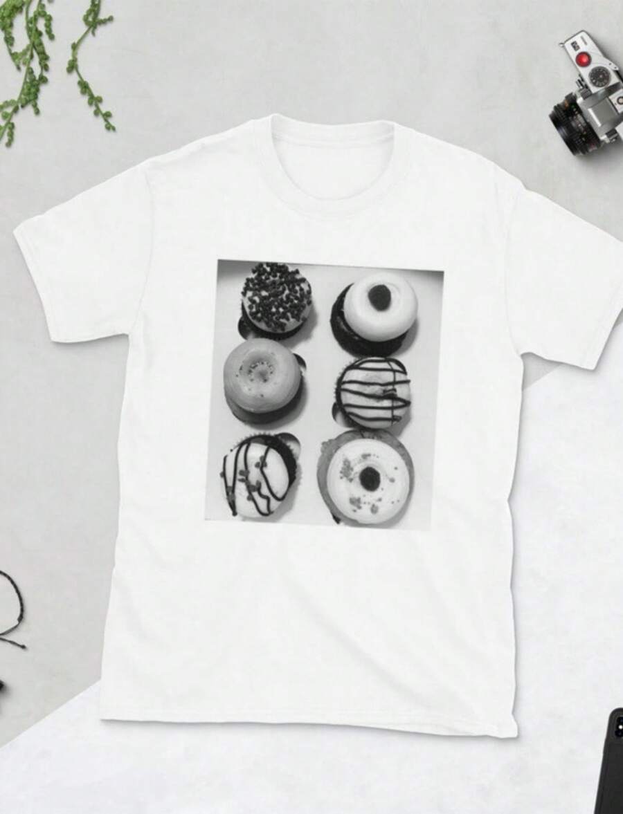 6-Pack Cupcake Muffins Black And White Foodie Snacks, Dessert Baking Print Short-Sleeve Unisex T-Shirt - trắng - Xem 1