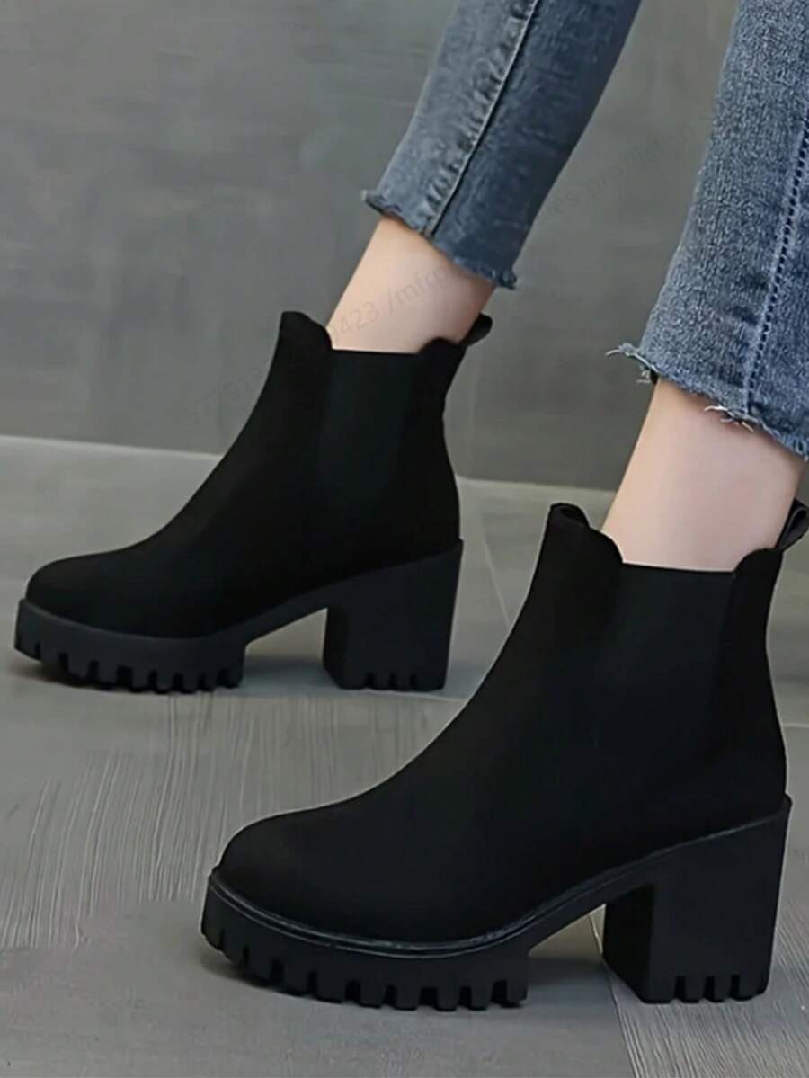 Bequeme Schuhe mit Plateauabsatz] Modische Damenschuhe mit Plateauabsatz, bequeme Knöchelstiefeletten mit Gummisohle