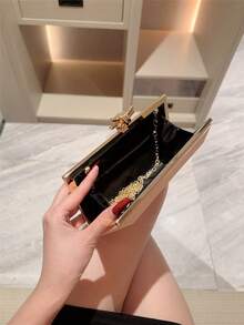 1 件简约迷你盒式手拿包，奢华金属扣设计晚礼服包，优雅闪亮迷你钱包，适合正式场合，适合作为生日/节日礼物，配有可拆卸肩链 - 金色 - 查看 6