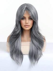 24 Inch Long Wavy Wigs With Bangs Grey Wigs For Women Ombre Hair With Blonde Wigs,Heat-Resistant Synthetic Wigs For Daily Party Cosplay Wigs,Gifts For Girlfriends For Party Costume Daily Wear Music Festival Colorful Wigs Perfect For Daily Holiday Travel Wear For Halloween And Christmas New Year Carnival Music Festival Cosplay ,Gifts For Girls,Summer Graduation Gifts,Ready-Made Gifts,Halloween Christmas Gifts - Xám - Xem 3