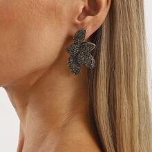 Mydear 1 对优雅奢华黑色全水钻花瓣花耳钉，适合女性日常、派对和活动佩戴 - 花朵 - 查看 7