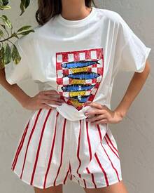 Women's Teens Oversized Graphic Tee Shirts Y2k Short Sleeve Floral Aesthetic Tshirt Top Summer Cute Preppy Clothes-For Women, Holiday, Vacation - 查看 4