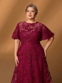 Faeriesty Mosy​ Elegant Plus Size Mother Of The Bride Dress: Round Neck, Ruffled Short Sleeves, A-Line Skirt. Perfect For Formal Weddings, Gala Dinners, Black-Tie Events, Opera Nights, Charity Balls