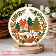 11CT Cross Stitch Kit - Sunflower Bird & Books, Beginner DIY Embroidery Set With Printed Patterns (Autumn House, Cycling Cat), Includes Embroidery Frame, Threads, Instructions, Home Decor, Therapeutic Gift