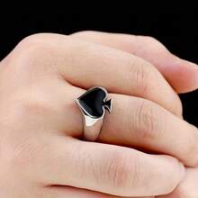 Rings For Men, Men's Rings Stainless Steel Poker Rings Spades Ace Father's Day Gift Men's Rings - 黑色 - 查看 5