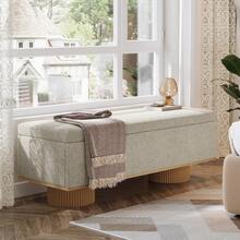 Tribesigns 50.39" Storage Bench With Padded Seat Cushion, Upholstered Shoe Bench With Flip Up Storage For Bedroom, Living Room, Entryway, Load Up To 330 Lb, Beige + Brown - 米色和棕色 - 查看 1