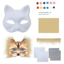 1Set Halloween DIY Animal-Themed Party Mask Making Set- Blank Cat & Fox Half-Face Masks With Colorful Felt Sheet, Mesh Grids, And Accessories For Painting & Decoration - Ideal For Parties, Festivals, Costume Balls, And Performances - Multicolor - View 16