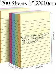 100/200sheets Line Sticky Notes 4 Colors Portable Student Note Marker Writing Sticky Notes, Self-Adhesive Easy To Apply Notepad Office, Home, School Big And Small Two Styles, Office Small Helper,School Supplies,Back To School