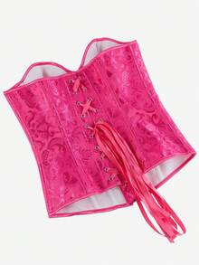 束胸紧身胸衣，提花前拉链紧身上衣，束腰，复古宫廷风格紧身胸衣，无肩带后背带女式外套，瘦身喜剧表演服装，万圣节 - 玫紅色 - 查看 7