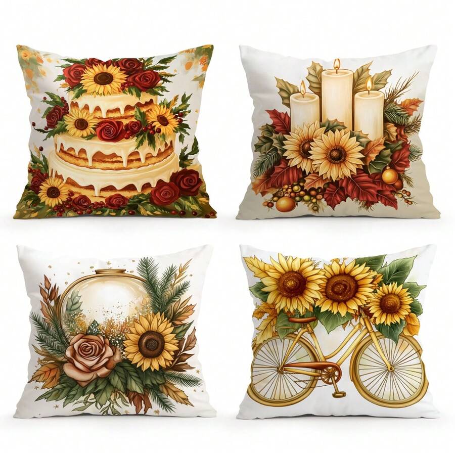 4pcs Simple Christmas Decoration Set, Single-Sided Printed Throw Pillow Cover 45*45cm, Peach Velvet