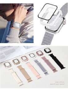 兼容 表带盒 男女款时尚运动柔软透气魔术自粘尼龙表带 + 磨砂纹理防摔防刮 PC 和钢化玻璃保护膜一体式表壳 兼容 40/41/42/44/45/46/49MM 替换表带盒 兼容 Series Ultra/11/10/9/8/7/6/5/4/SE 表带盒 可水洗表带 触摸感应表壳 - 奶茶色 - 查看 8