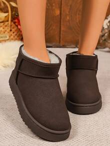 1 Pair Women's Solid Color Casual Thermal Lined Outdoor Snow Boots, Warm For Winter,Fur Boots - Coffee Brown - View 3