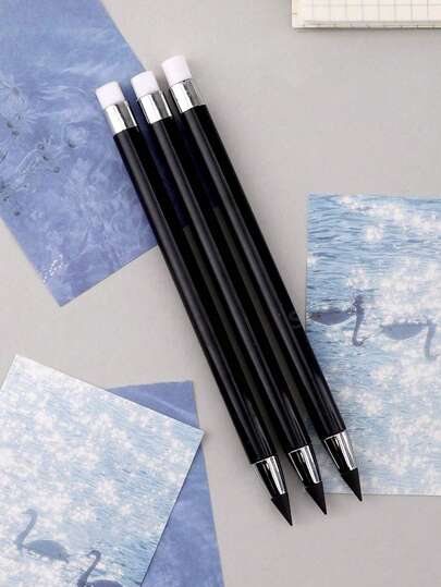1/5 piezas Lápices mecánicos negros - Sin necesidad de afilar, sin necesidad de tinta, lápices eternos, bolígrafo de escritura infinita lindo con borrador, suministros de arte & estudio, regreso a la escuela