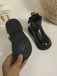 1 Pair Classic Simple Solid Color Bow Tie Cute Ankle Boots, Suitable For Boys And Girls, Autumn/Winter