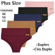 Kit 5 Calcinha  Suplex PLUS SIZE Modeladora Cós Duplo Sustentação Cintura Alta - Multicolorido - Visão 9