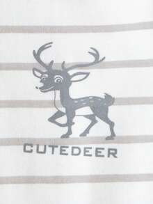 Young Boy White Striped Print Pajama Set, Comfortable Cotton, Spring/Autumn - White - View 5