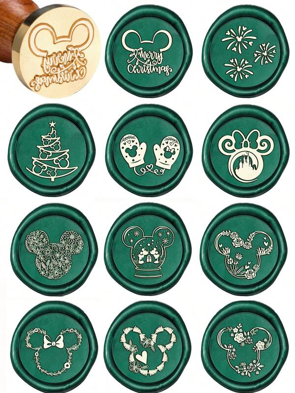 Disney 1 قطعة ختم شمع بموضوع عيد الميلاد بقطر 25 مم، ختم شمع نحاسي للأظرف والأختام الشمعية لحفلات عيد الميلاد، مجموعة ختم شمع هدية