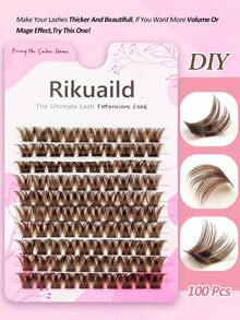 Rikuaild 100片/套 自然棕色蓬松卷翘假睫毛，单簇假睫毛，深咖啡色簇状假睫毛，分段式，单根假睫毛，适合日常妆容 - D - 查看 4