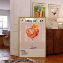 Aperol Spritz 复古鸡尾酒艺术印刷品 - 优雅简约墙壁装饰，适用于酒吧、派对和家庭办公室，无框帆布海报