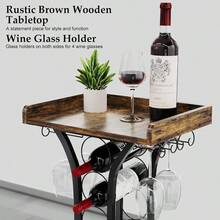 Wine Rack Freestanding Floor, Mini Bar Table Wine Holder Stand Liquor Cabinet With Glass Holder Wood Tabletop 14 Bottles Floor Wine Storage For Home Bar Kitchen Living Room