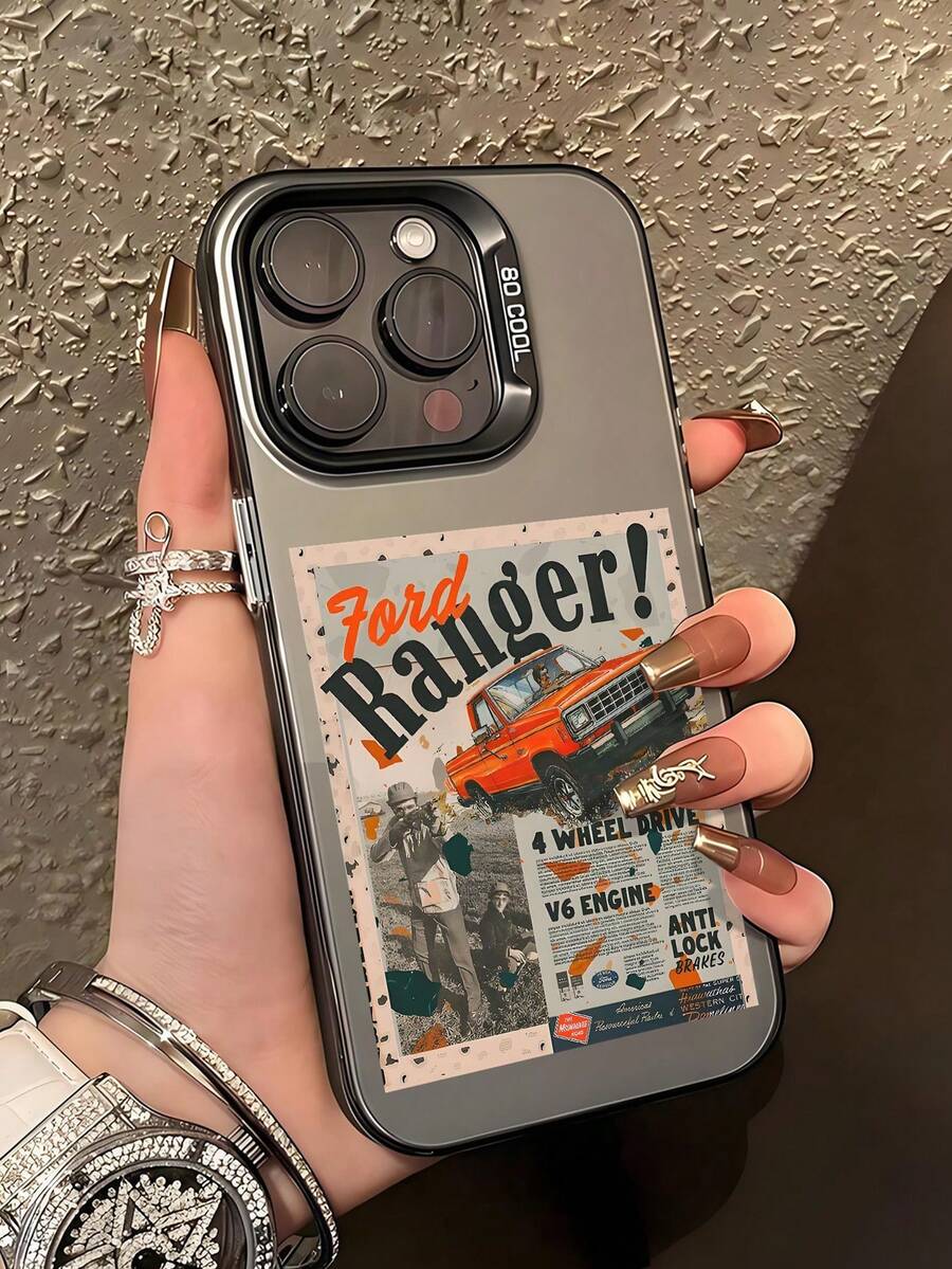 1个赛车、字母、报纸标语图案手机壳，防震保护套，兼容 7、8、X、XS、XR、11、12、13、14、15、16 Pro Max，时尚耐用设计，也适用于三星A33(5G)/A32(4G)/A52(5G/4G兼容)/S20FE/S21FE/A14(4G/5G兼容)/S23/S23 Plus/S23 Ultra/S23 FE/A55 5G/S24/S24 Plus/S24 Ultra/A05/A05s/A15(4G/5G兼容) - 灰色 - 查看 1