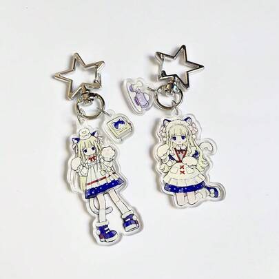 1 pieza Llavero original y lindo con pompón de gato, llavero acrílico, colgante de teléfono, para novia, escuela/fiesta/regalo, para todas las estaciones