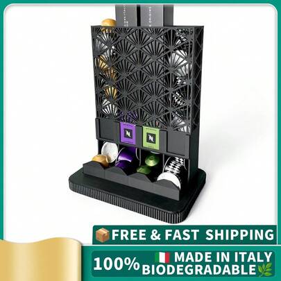 ORIZZONTE Porte-capsules de café générique assemblable en 2 parties, 4 compartiments, distributeur de capsules de comptoir peu encombrant, compatible avec Nespresso Original – jusqu'à 40 capsules, 100 % fabriqué en Italie, expédition depuis l'Italie