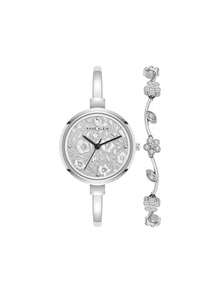 Anne Klein Conjunto de Relógio de Bracelete com Mostrador Floral e Pulseira Decorada com Cristais para Mulheres