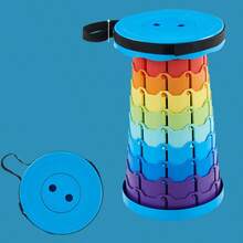 1pc Outdoor Rainbow Foldable Plastic Stool, Compact Portable Chair, Small Bench, Retractable Footrest Stool
