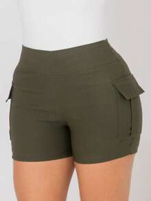 Bermuda Short Cargo Bengaline High Waist Butt Lift With High Elasticity - xanh quân đội - Xem 1