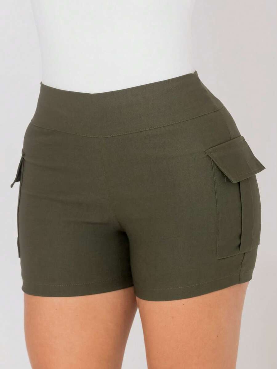 Bermuda Short Cargo Bengaline High Waist Butt Lift With High Elasticity - xanh quân đội - Xem 1