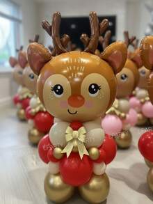 Set de 19 piezas de globos de aluminio con forma de reno para fiesta de Navidad, en 2 estilos de rosa y rojo, globos de látex de 10 pulgadas en beige vintage, rosa macaron, rojo y dorado metálico, decoración para Año Nuevo, árbol de Navidad, arco de globos de Navidad, corona de globos de árbol de Navidad