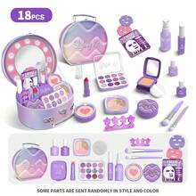 3/18pcs Pretend Makeup Vanity Playset For Girls, Portable Makeup Organizer Toy Box, Princess Dress Up Makeup Kit, Children Makeup Toy Handbag Suitable For 3 4 5 6 7 8 Year Old Girls, Learning Makeup Simulation Fashion Party Birthday Halloween Christmas Gift ( Plastic Makeup Toys)