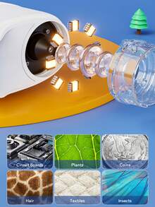 儿童便携式显微镜，手持式显微镜，4-8岁小小科学家的完美礼物，数码显微镜尺寸为5.94英寸 x 3.46英寸，迷你口袋数码显微镜，适合儿童和成人，3-8岁儿童科学实验套装，配备2.0英寸IPS屏幕和8个可调节LED灯。