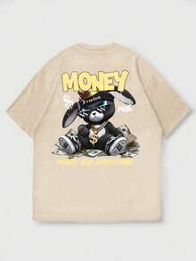 Zrgoth K-GLORY Streetwear! Men's Wealth Rabbit Design Printed Short Sleeve T-Shirt - Apricot - View 5
