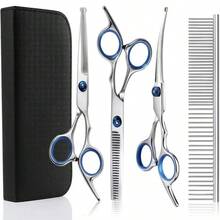 专业不锈钢宠物美容剪刀套装 - 包括直刃剪刀和弯刃剪刀，适用于修剪和美容狗、猫、兔的毛发