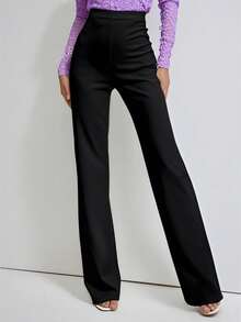 Solid High Waist Wide Leg Pants Bootcut Wide Leg Pants Dress Pants,Pants With Side Pockets