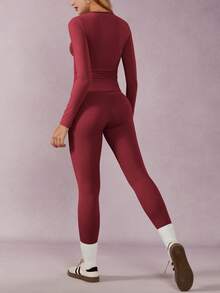 NcmRyu 1 Set Damen Mode Rundhals Lifting Tight Fitness Anzug für Laufen, Radfahren, Tanzen, Pilates, Workout