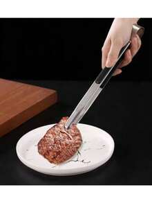 1pc Thick Stainless Steel Food Tongs, Barbecue Tongs - Black - View 7