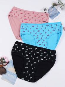 6 Pairs Of Women's Printed Mid-Rise Briefs - Soft, Comfortable And Elegant Daily Underwear, In Navy Blue/Black And White, Beige And Pink Green, Light Blue And Brown Purple, Dark Gray And Multicolor, And Lavender With Flowers | Casual Wear | Premium Fabric - 彩色 - 查看 5