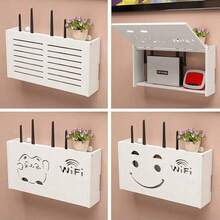 1 件免钻电视盒壁挂架，用于路由器、WiFi 的壁挂式存储架，具有电缆管理和散热功能 - 白色 - 查看 1