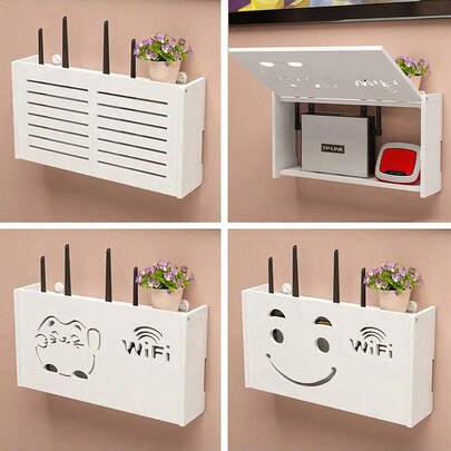 1pc No-Drill TV Box Wall Mount Shelf, Wall-Mounted Storage Rack For Router, WiFi, With Cable Management And Heat Dissipation