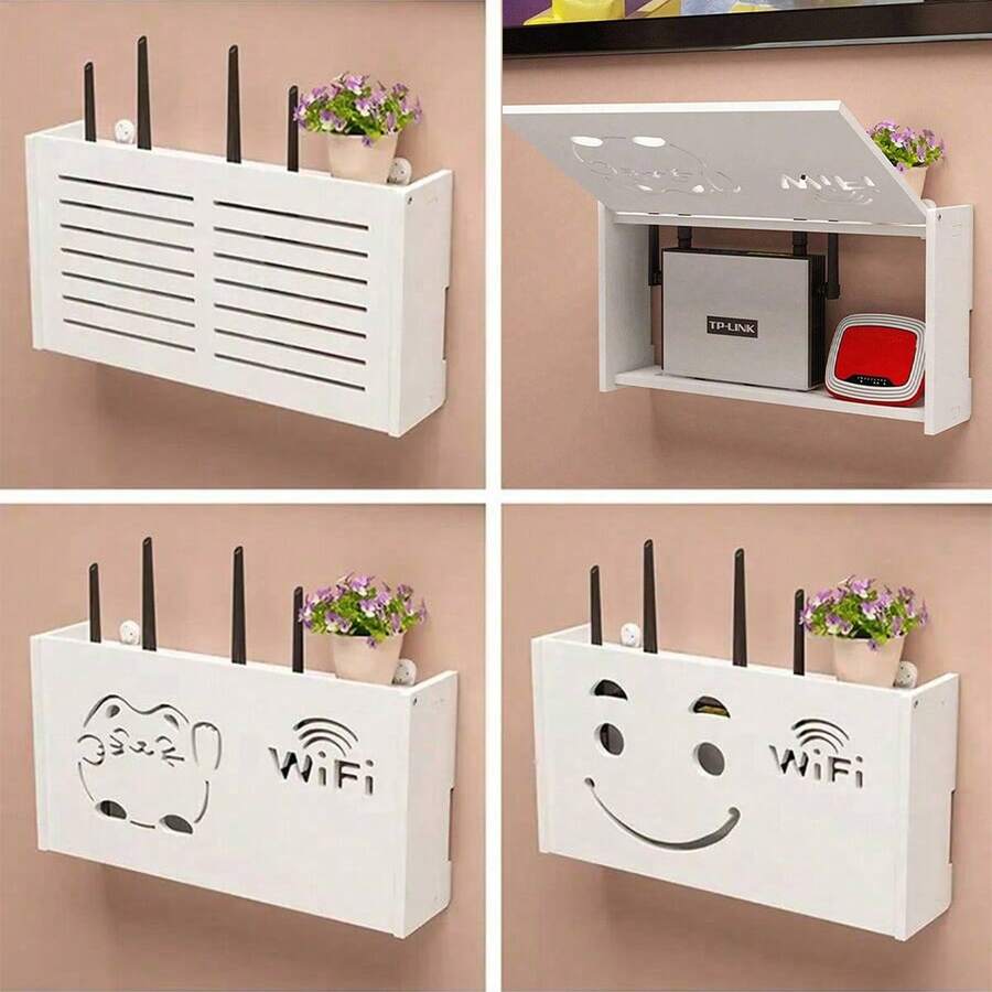 1 件免钻电视盒壁挂架，用于路由器、WiFi 的壁挂式存储架，具有电缆管理和散热功能 - 白色 - 查看 1