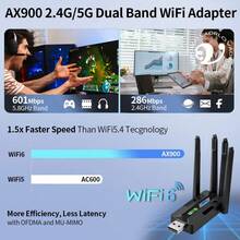 VAORLO 二合一无线网卡，支持 WiFi 6、USB、蓝牙 5.4 双频 (2.4G+5G)，配备 4 根天线，900Mbps 802.11AX 桌面无线网卡，适用于 Windows 10/11，支持 MU-MIMO 多设备连接 - 黑色 - 查看 3